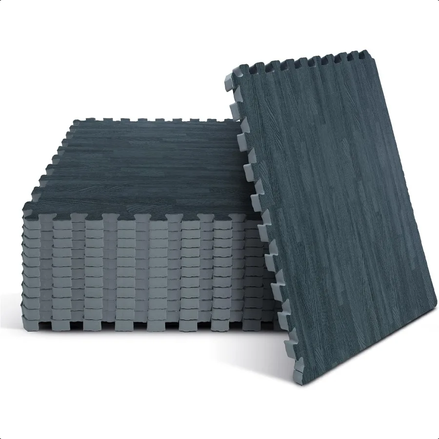 48SQ.FT Wood Grain Puzzle Exercise Mat Protective Flooring EVA Interlocking Foam Floor Tiles with Border for Home