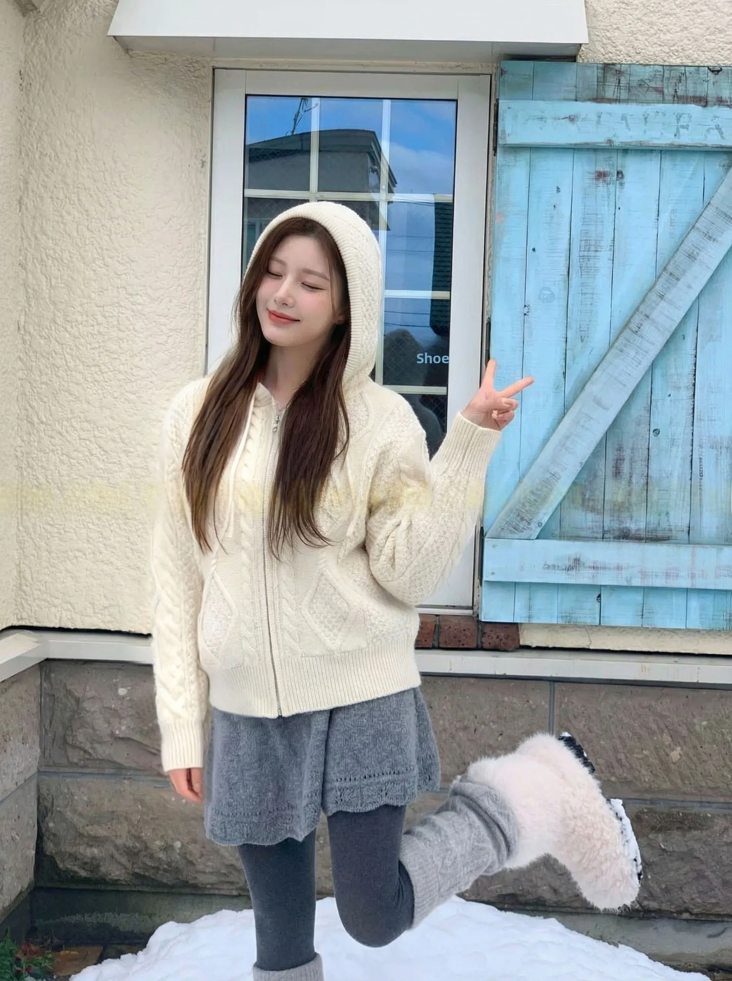 

Spring New Arrival Simple Color Hooded Zipper Knitted Jaet Women's Soft Wool Blend Long Sve Cardigan UM Barnnet 26