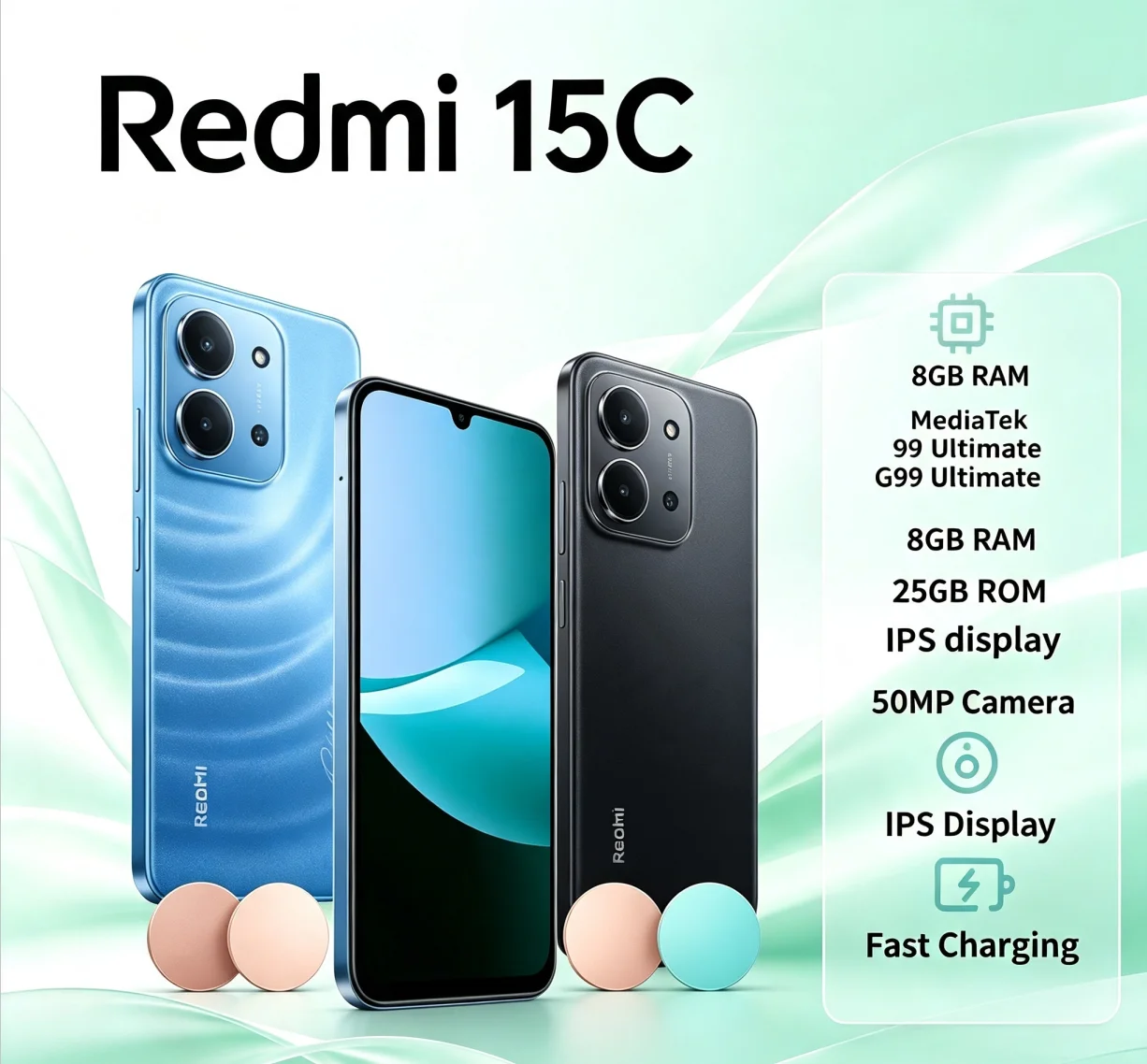 Best Selling 2026 Redmi 15C Android Cellphone 8GB RAM 256GB ROM Dual‑SIM Dual Standby Global Unlocked Affordable Official