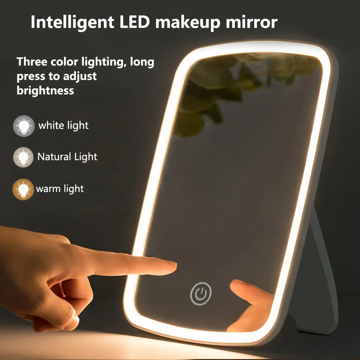 Specchio per trucco a LED con ricarica USB con sensore tattile Illuminazione a 3 colori Luminosità regolabile Specchio cosmetico da tavolo pieghevole con