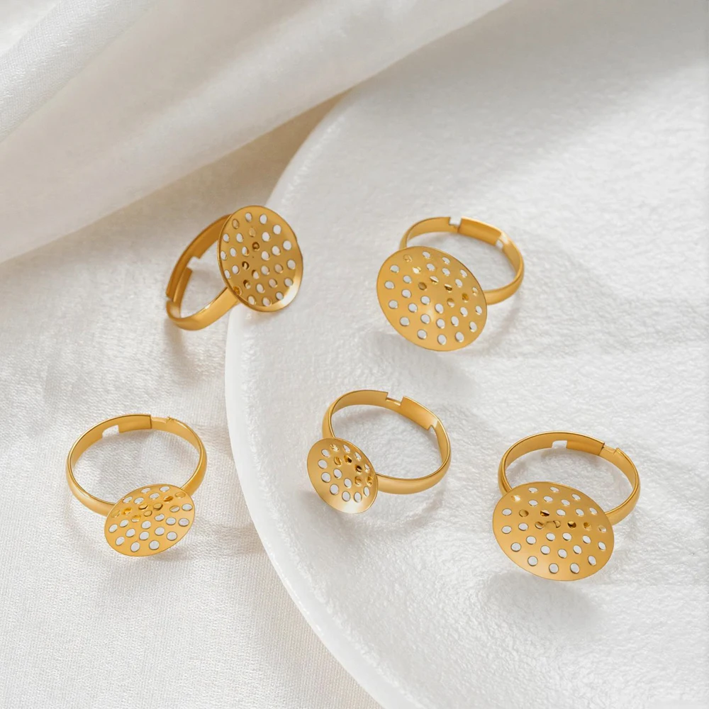 5/10pcs Stainless Steel Ring Base Adjustable Tray Cabochon Setting Blank Bezel Rings Embryos 12mm To 20mm For DIY Jewelry Making