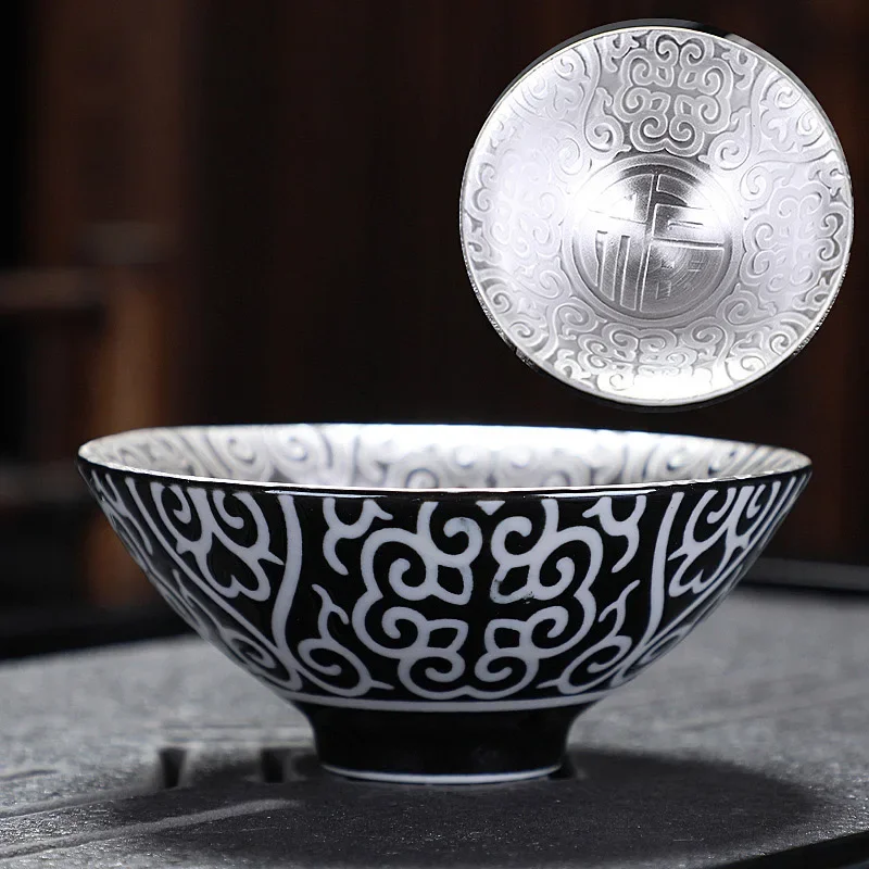 High-grade Silver-plated Ceramic Tea Cup Mugs for Tea Cups J