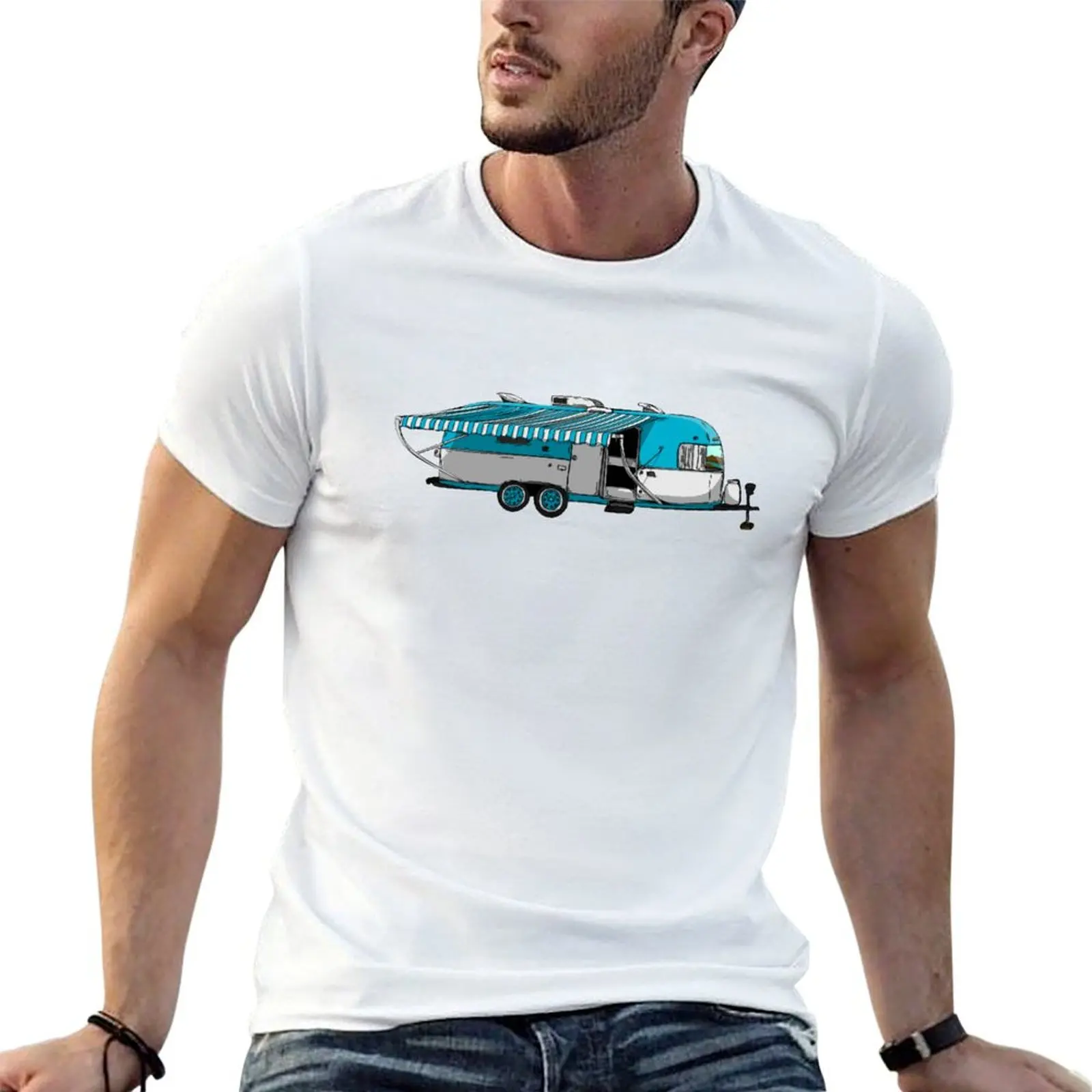 

Blue and White Airstream T-Shirt t shirts for man cotton funny t shirts for man cotton T-Shirt