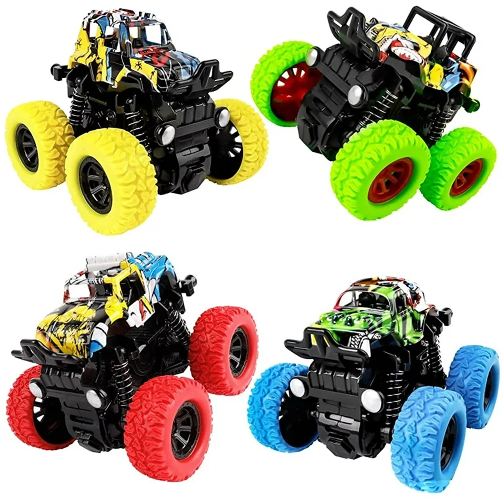 Pull-up Monster Truck Brinquedos para Crianças, Inércia Veículos, Inércia Car, Fricção Powered, Meninos e Meninas, 4PCs, 1 a 6 Anos de Idade