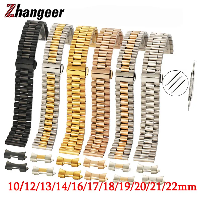 Bracelet de montre en acier inoxydable massif, bracelet universel, structure papillon, 10mm, 12mm, 13mm, 14mm, 16mm, 17mm, 18mm, 19mm, 20mm, 21mm,