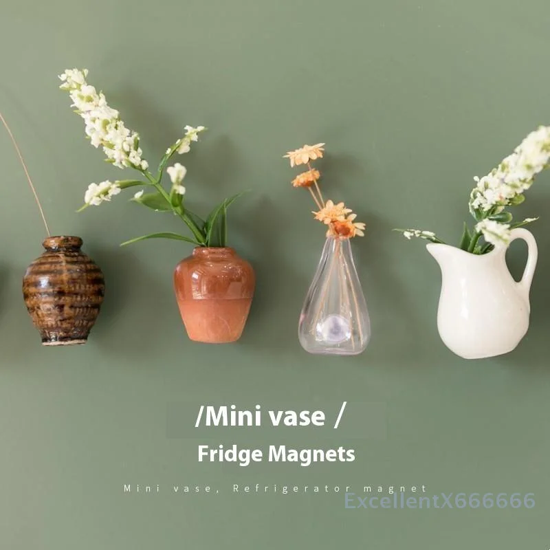 

Mini Magnetic Ceramics Vase Fridge Magnet DIY Creative 3D Stereo Home Decoration Vase Refrigerator Magnet Flowers Green Plant