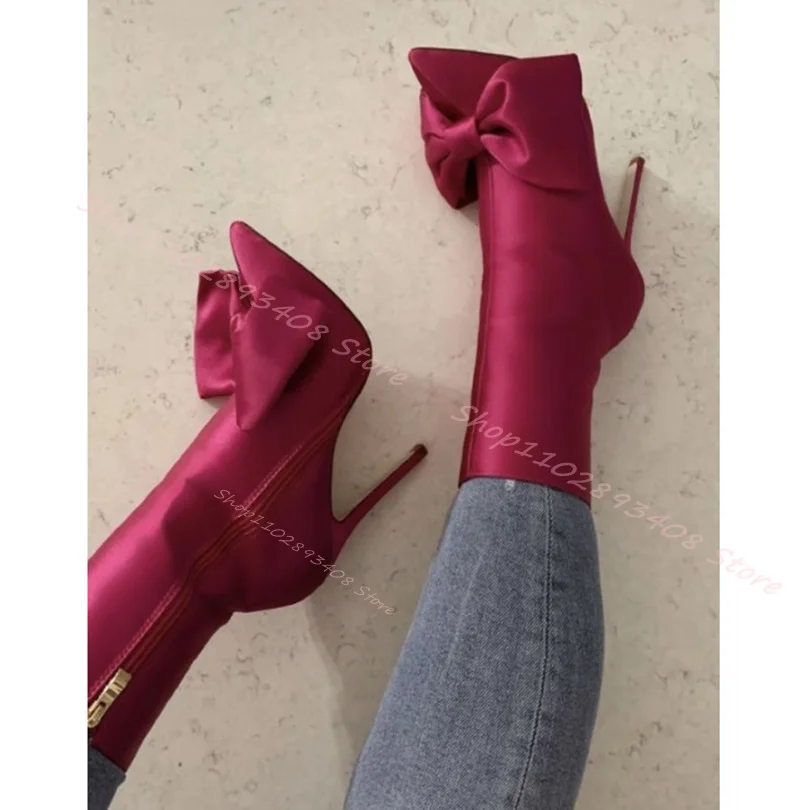 Butterfly Decor Silk Ankle Boots Side Zipper Pointed Toe Stiletto Elegant Shoes Women Autumn Fashion Boots Zapatos Para Mujere