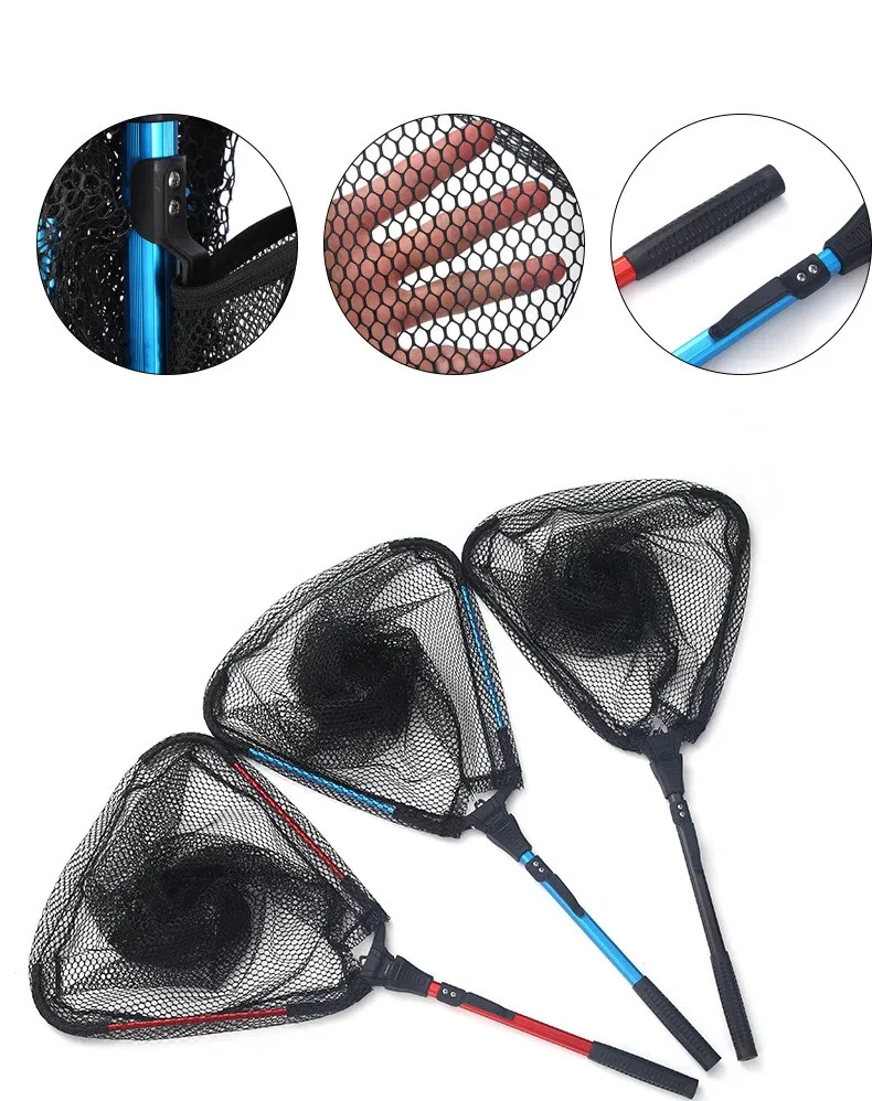 Portable Folding Fishing Landing Net Handheld Telescopic Handle Lure Stream Fishing Cast Mesh Fishing Tool Fly Fishing Net