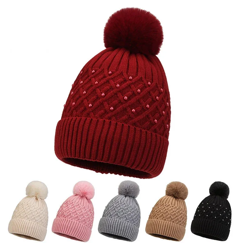 

Fashion Winter Pompoms Knitting Hat Women Korean Warm Beanies Fashion Outdoor Student Riding Ski Knitted Cap
