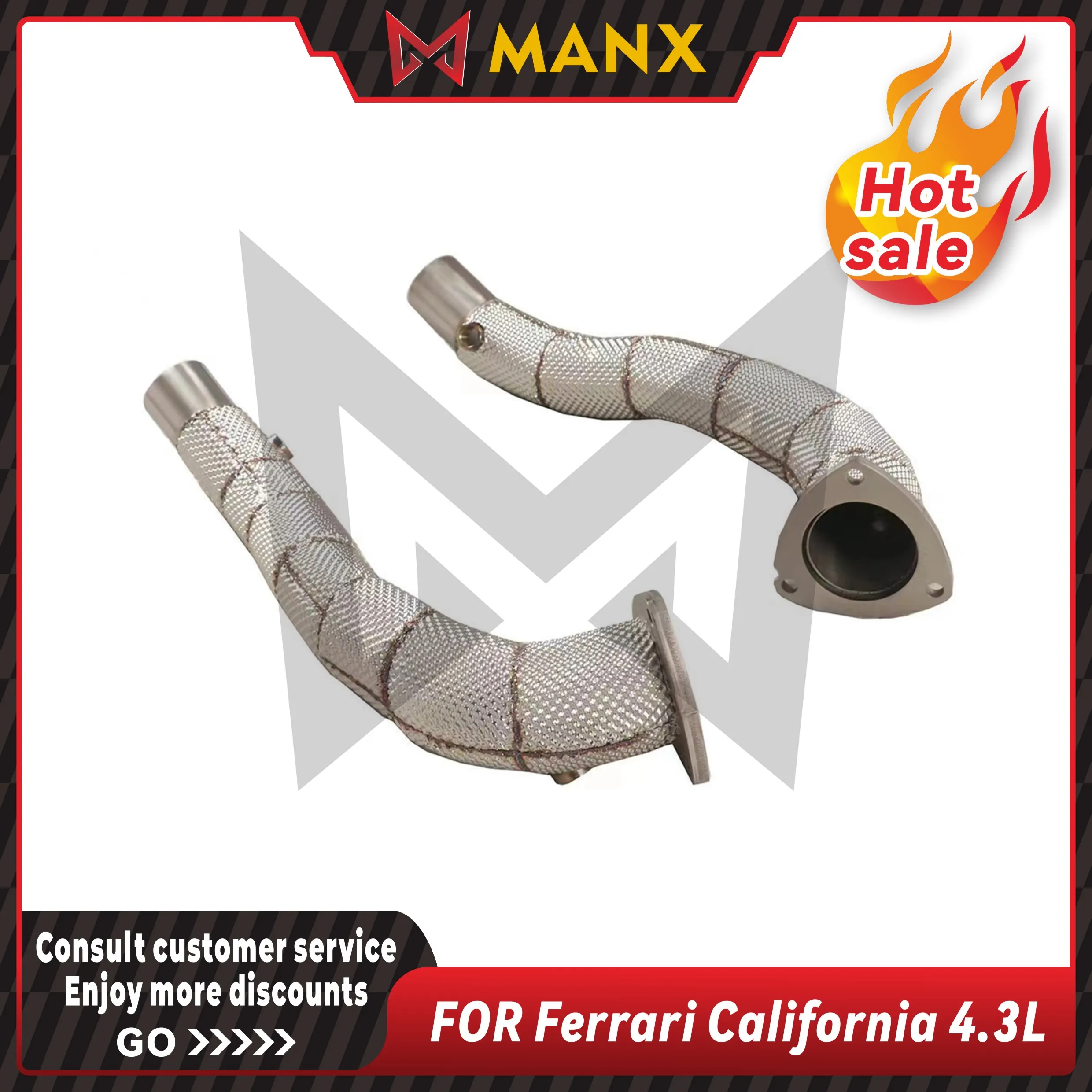 MANX Car Exhaust System for Ferrari California 4.3L Catalyzed Downpipe Catless Downpipe Stainless steels Performance exhaust pip