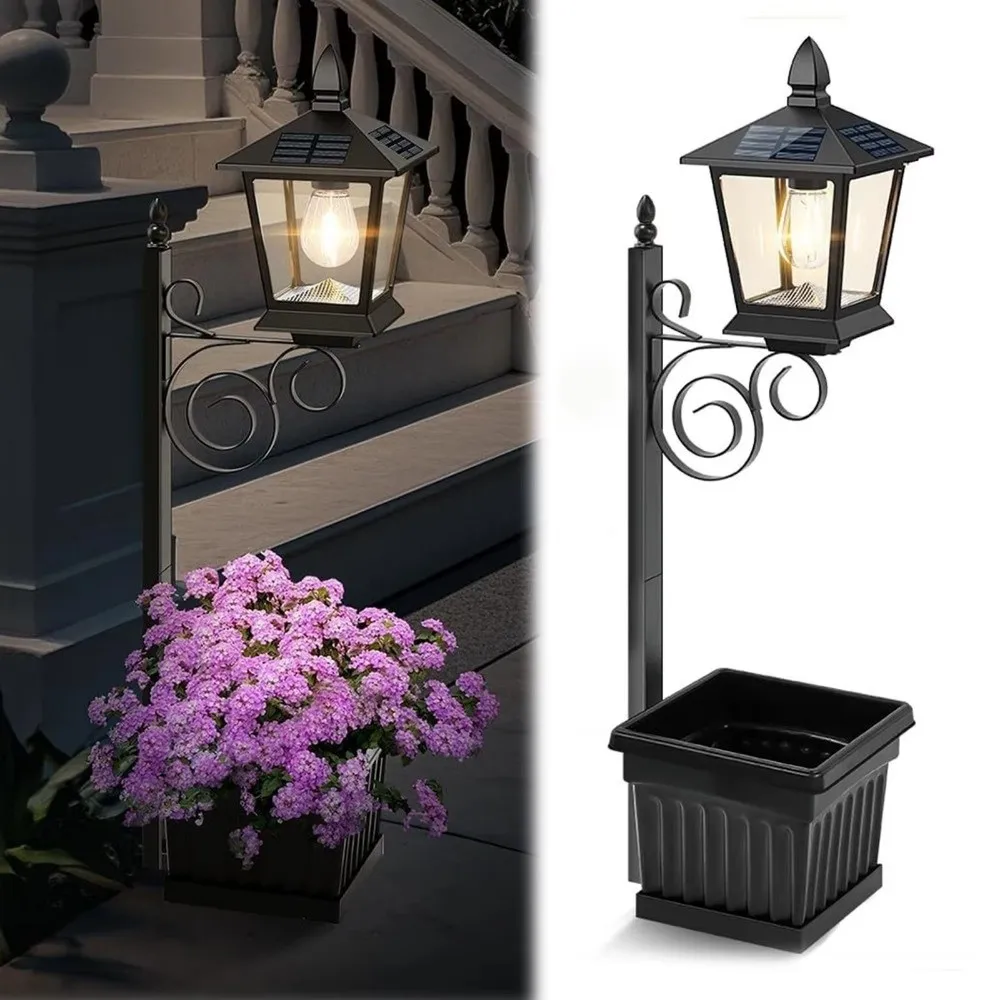 Waterproof Solar Planter Lamp Warm White Auto On Off Sensor Outdoor Planter Lamp Vintage 2 In 1 Solar Landscape Decor Light