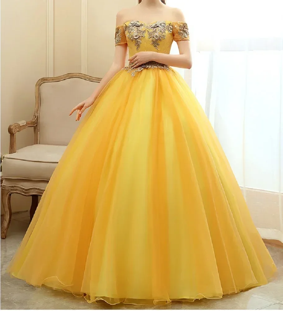 

Ball Gown Women 15 Quinceanera Dresses Appliques Tulle off the shoulder Prom Birthday Party Gowns Formal Cocktail Dress