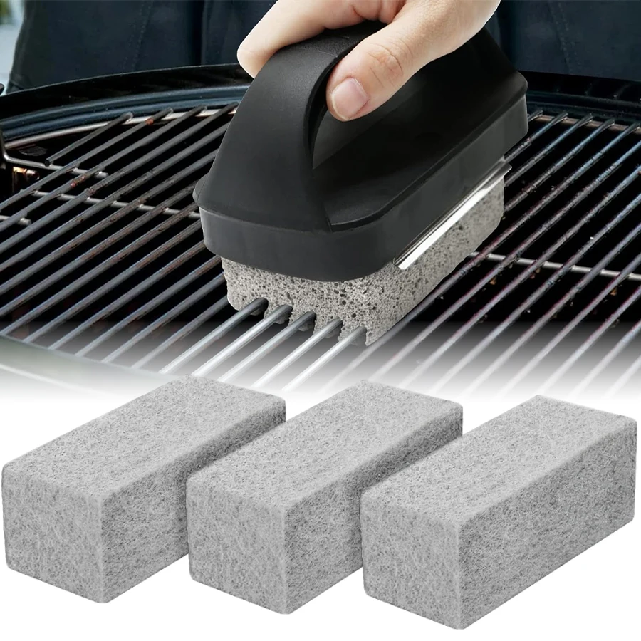 3Pack Grill Cleaning Brick Scouring Block With Handle Heavy Duty Grease Remover For BBQ Season Preparation Spring Maintenance