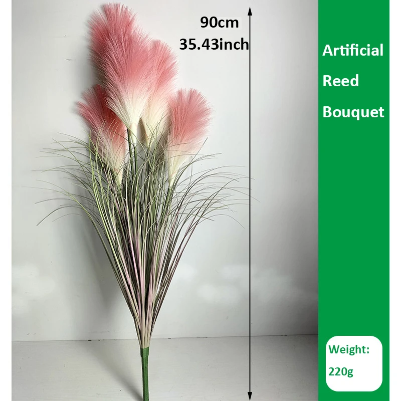 New Fake Reed Bouquet Silk Onion Grass Large Artificial Tree Wedding Flower Plastic Autumn Plants for Home Room Party Decoration