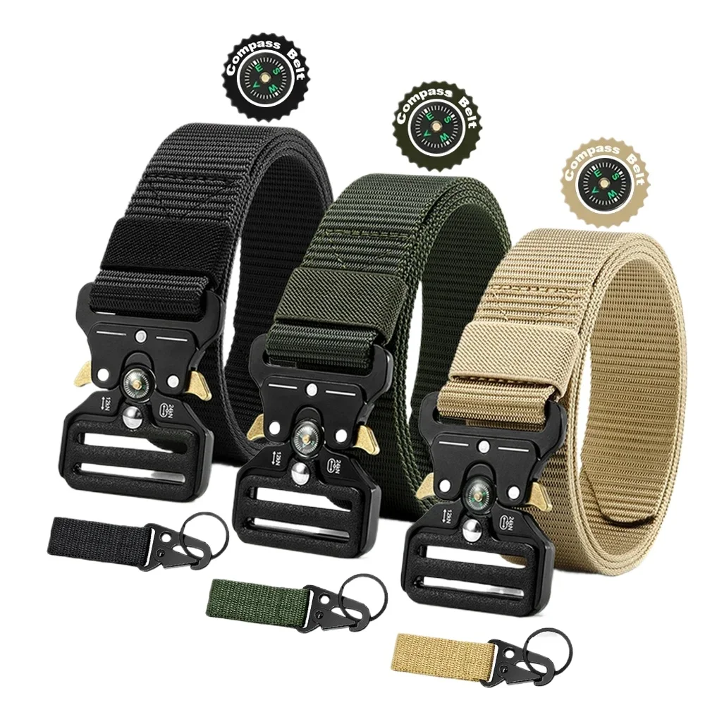 Men's Tactical Belt Metal Buckle Army Outdoor Hunting Compass Multi Function Combat Survival Canvas for Nylon Male Luxury Belts