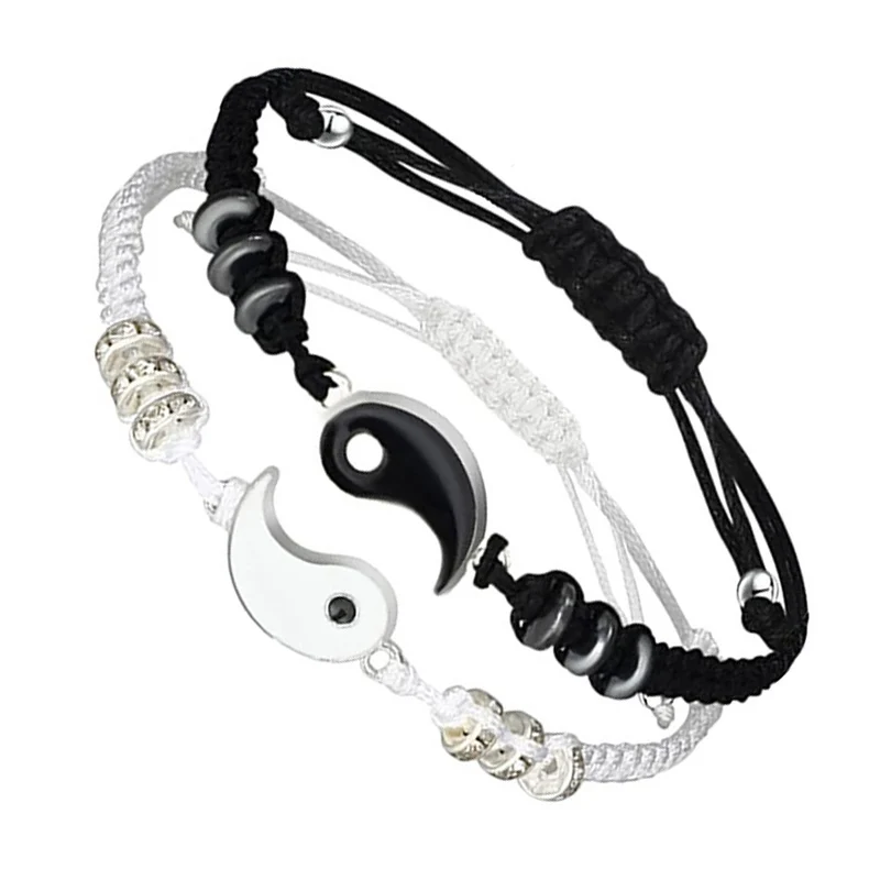 Yin Yang Tai Chi Rope Bracelet Chinese Traditional Style Adjustable Charm Bracelet Best Friends Friendship Boyfriend Girlfriend