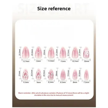 24片裝短杏仁形美甲貼片,粉紅Hello Kitty水鑽3D蝴蝶結白色珍珠愛心設計壓克力假指甲片 8 最佳銷售 Hello Kitty 假指甲 - №2