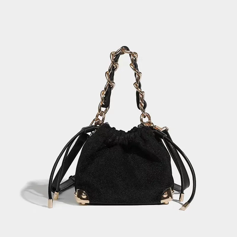 Autumn And Winter New Shiny Small Bucket Bag High-end Fashionable And Simple Handbag Popular And Versatile Crossbody Bag Luxury