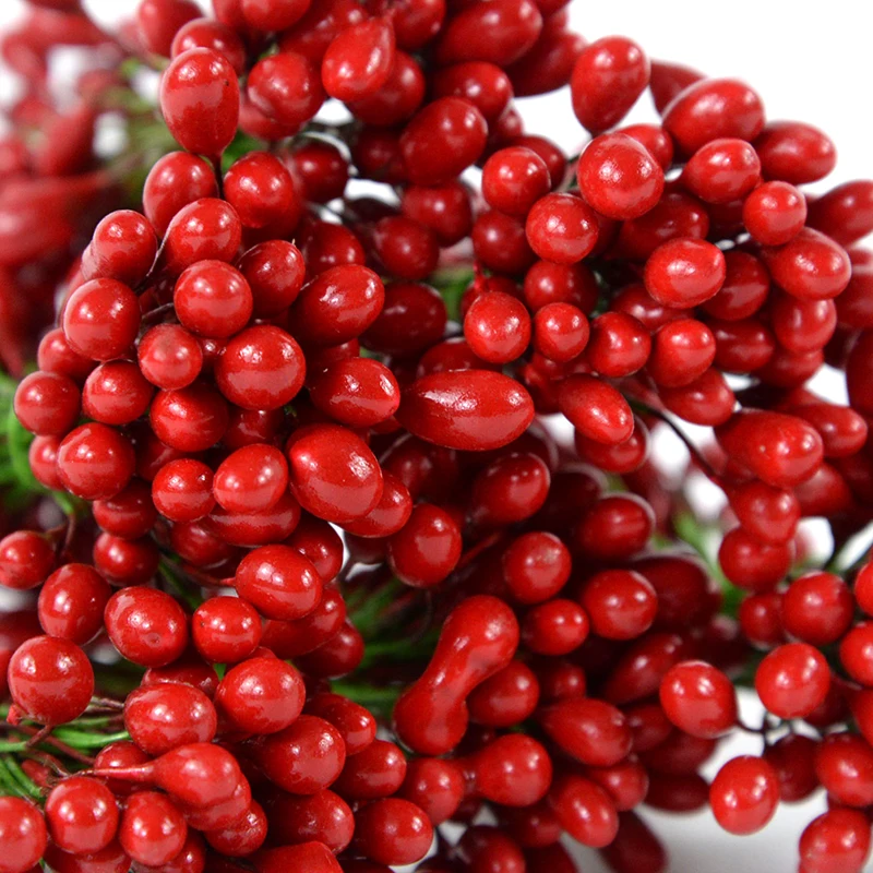 25pcs Red Artificial Flower Cherry Stamen Berries Flower Wreath DecorCake Gift Box Wedding Decor Christmas Decoration For Home