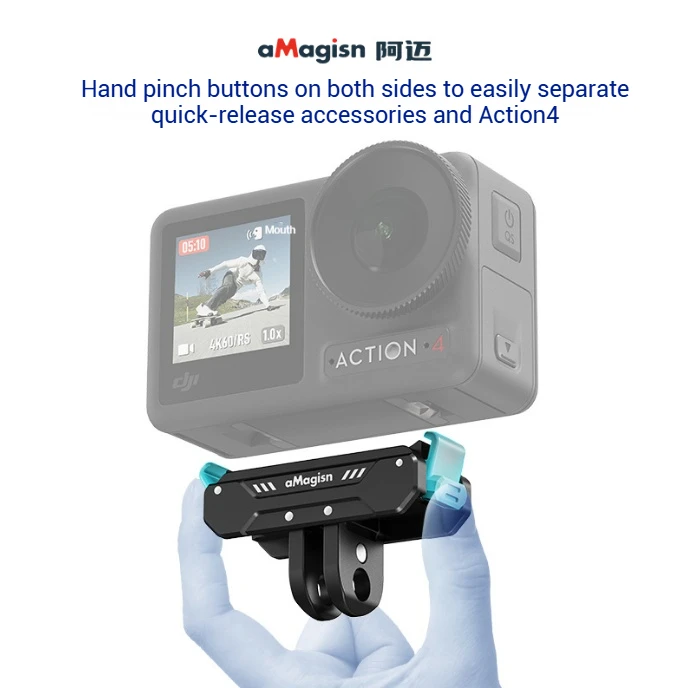 aMagisn Quick Release Adapter Mount voor Osmo Action 5 Pro 4/Action 3 Beugel Uitbreiding Magnetische Aluminiumlegering
