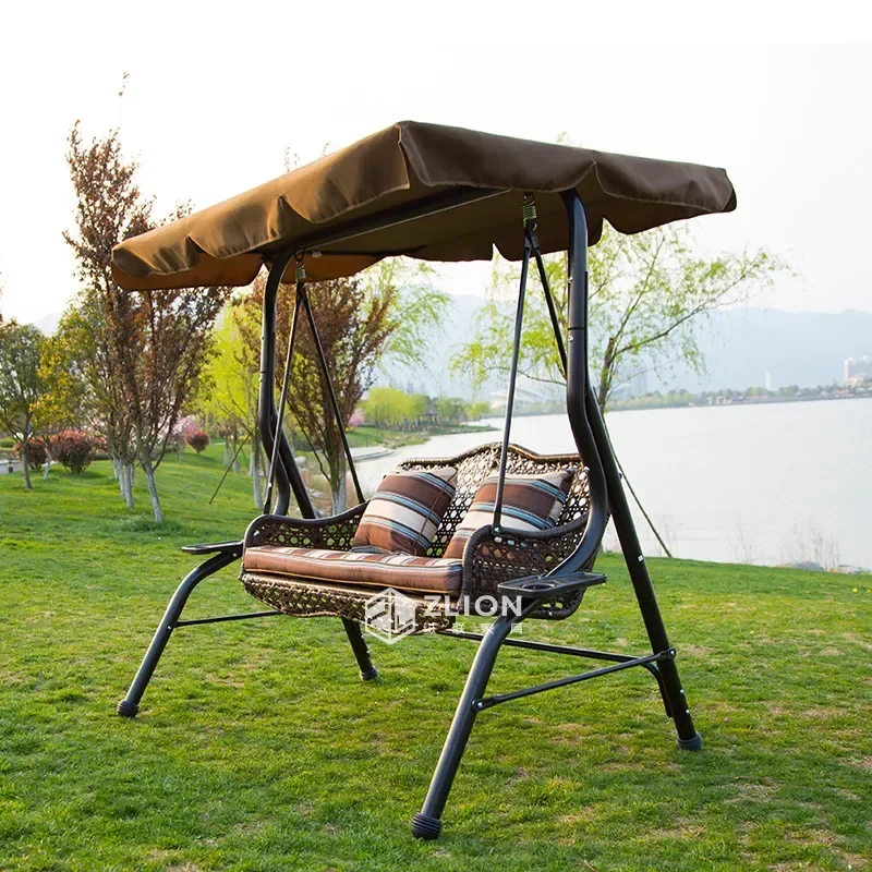 Outdoor Double Hanging Chair Rattan Swing Basket for Courtyard Garden Hotel Balcony Leisure Furniture