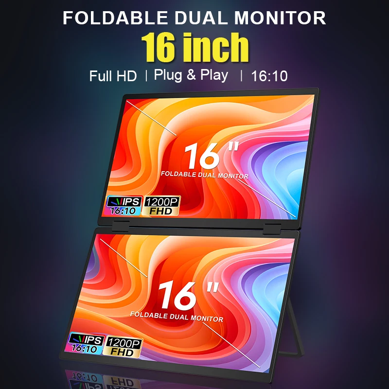 2025 Factory Direct Double 16 Inch Foldable Stacked Screen Lcd Panel Display Portable Monitor Extender for Laptop