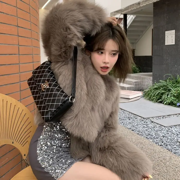 Frauen Faux Fuchs Pelz Mäntel Weiß Pelz Jacken Rundhals Langen Ärmeln Offenen Stich Dicke Warme Pelz Lose Beiläufige 2025, Herbst Winter