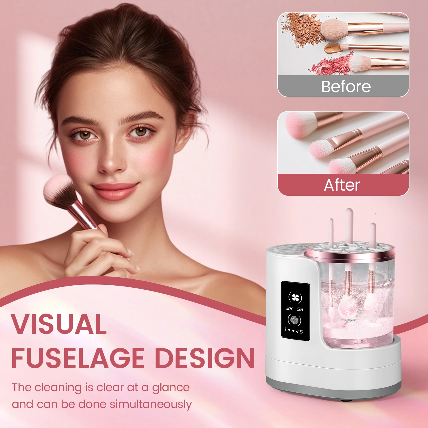 ماكينة تنظيف فرش الماكياج الكهربائية 3 في 1 مع حامل مجفف فرشاة المكياج - أداة تنظيف فرش التجميل USB الأوتوماتيكية المحمولة