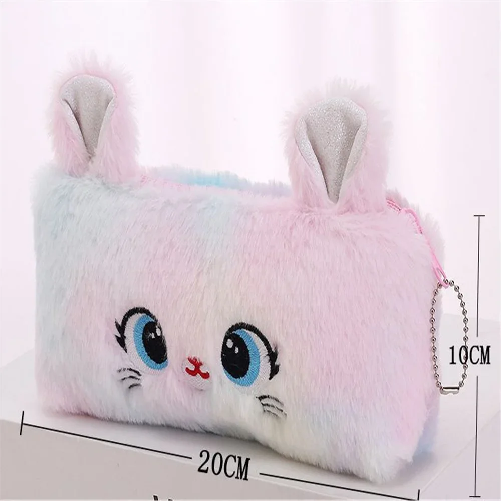 Kawaii Cat большая вместительная сумка-карандаш на молнии, красивая мультяшная креативная плюшевая сумка-карандаш для девочек, сумка для хранения канцелярских принадлежностей