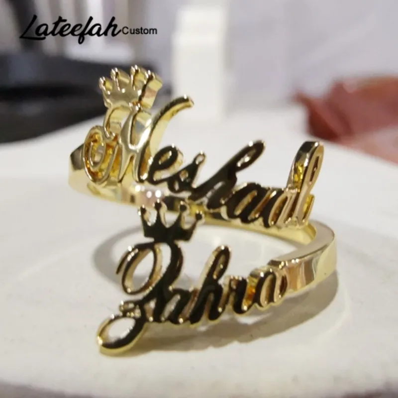 Lateefah nowe niestandardowe pierścienie z dwiema nazwami dla kobiet regulowane z niestandardowym grawerowaniem Monogram Ring personalizuj pierścionki ze stali nierdzewnej