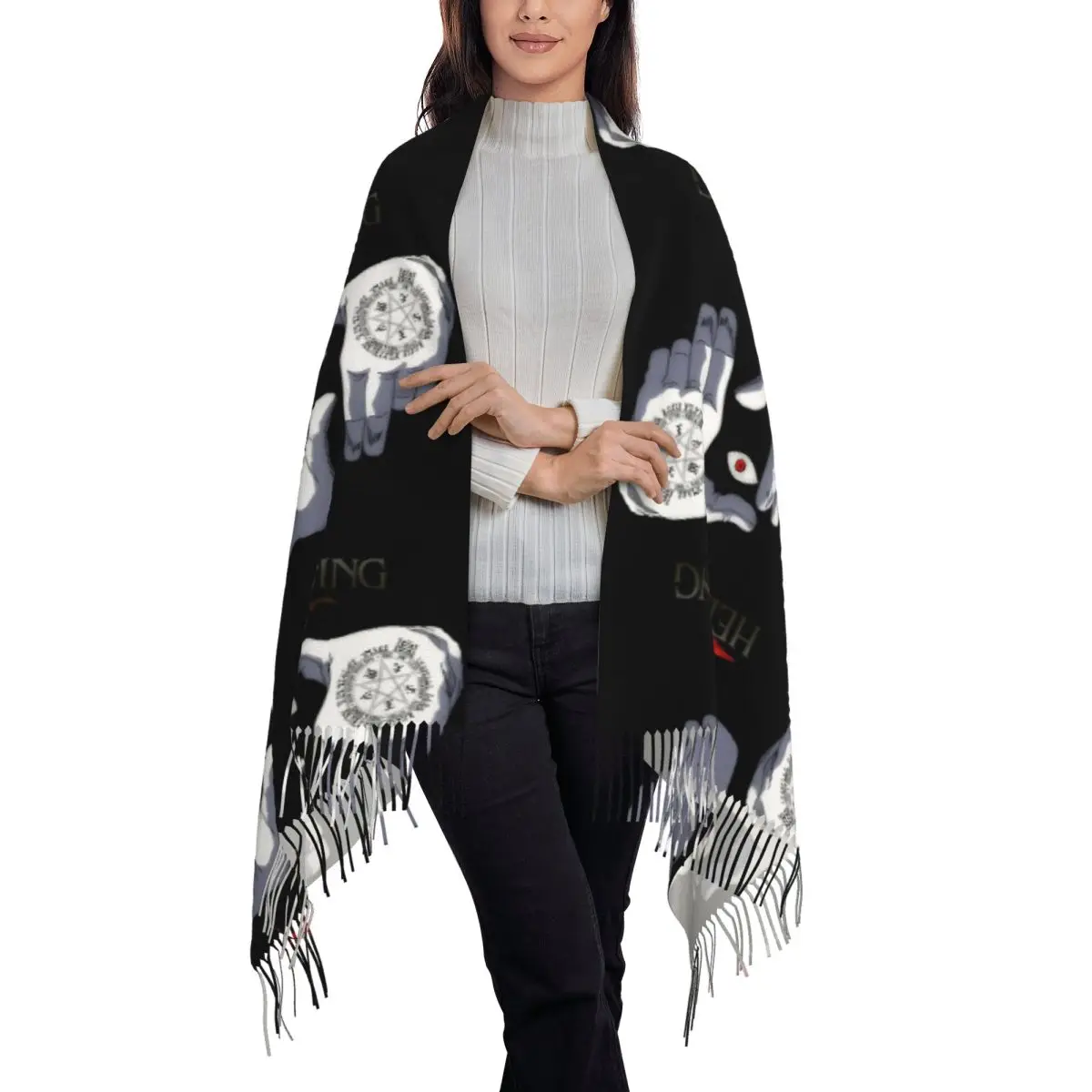 Alucard Hellsing Manga Scarf Tassel Scarves for Women Soft Warm Shawls and Wraps Large Fall Winter Shawl Wrap