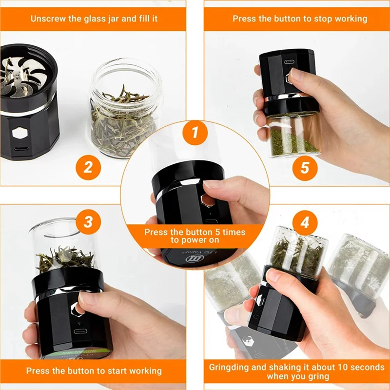 TKOH-4X เครื่องบดไฟฟ้าขนาดเล็กแบบพกพาเครื่องบดวานิลลา USB ชาร์จโรงสีพร้อมแปรงทําความสะอาดสําหรับชาโรสแมรี่