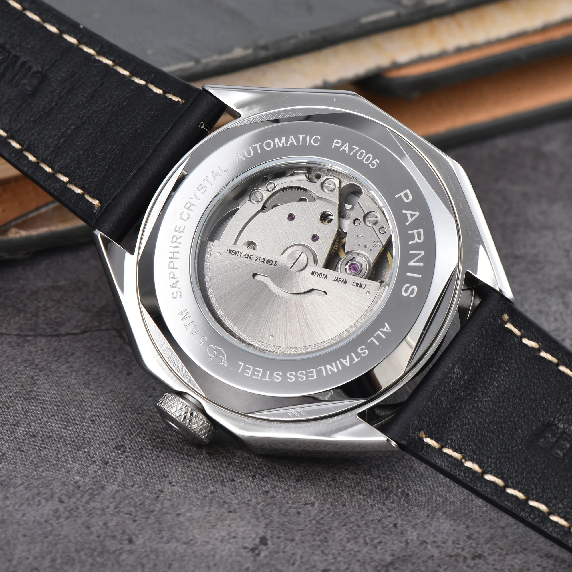 Nuovo Parnis 43mm quadrante blu orologio automatico da uomo cinturino in pelle cristallo di zaffiro Miyota 8215 orologio meccanico da uomo reloj hombre 2025