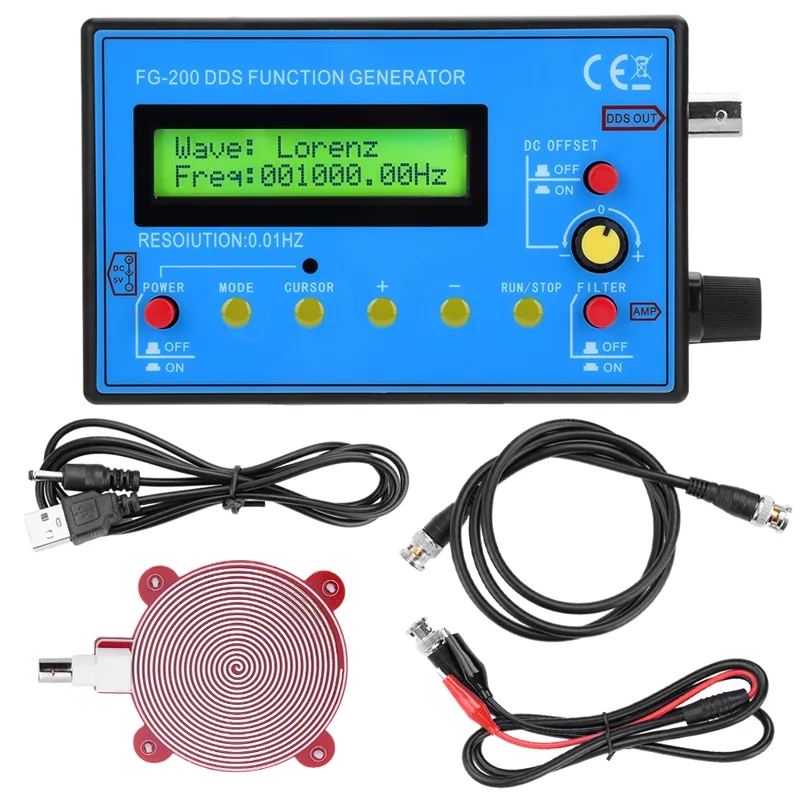 

FG-200 Функция DDS Генератор сигналов 0,01 Гц-500 кГц Генератор сигналов Регулируемый модуль Синус + квадрат + треугольник + зубная форма сигналов