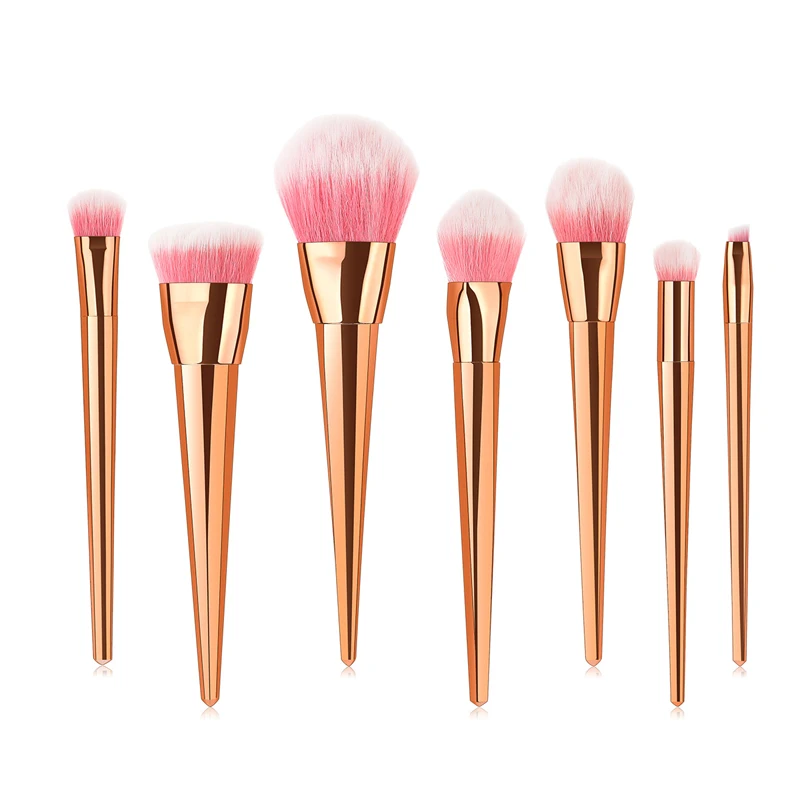 7 pcs/Set Gradient comfortable-handle soft fiber wool metal ferrule easy to clean face cosmetic brush kit