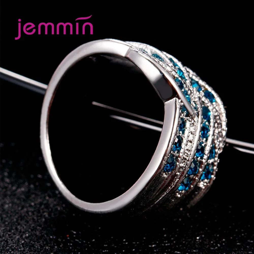 Vintage Style Real 925 Silver  Finger Ring for Women Anniversary Gift Covered with Blue Crystal 925 Silver Jewerly