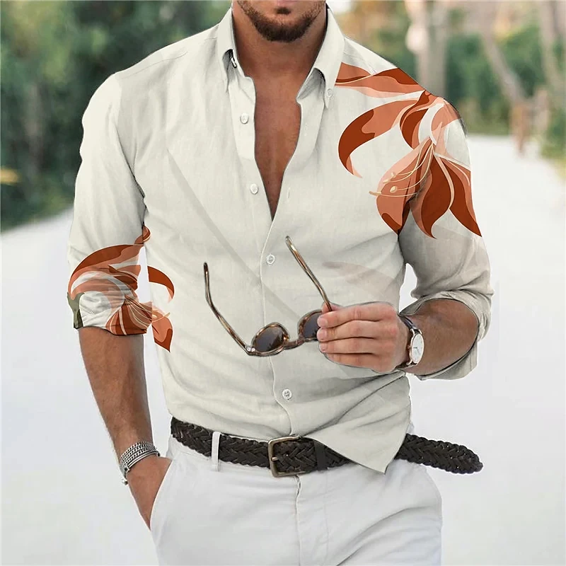 Casual Hawaiian floral print shirt summer men's long sleeve shirt 3D print lapel shirt men and women fashion long sleeve shirt