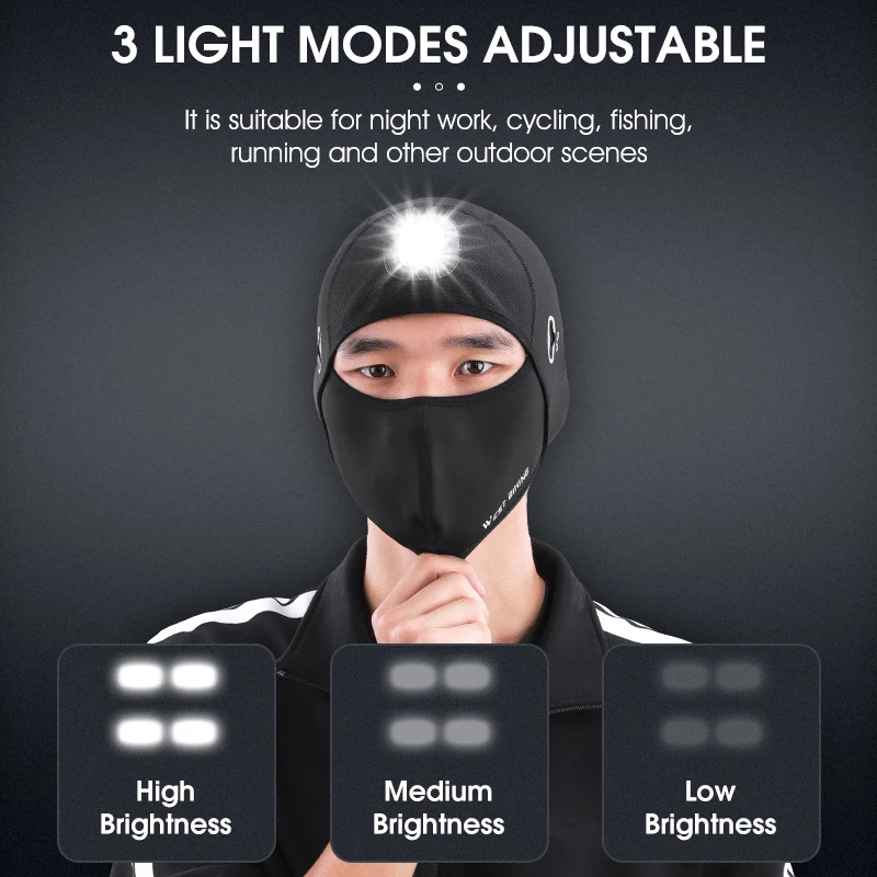 WEST BIKING Winter Warm Headwear With LED Light Rechargeable Skin-Friendly Knit Hat Windproof Hat For Night Cycling Jogging  ﻿