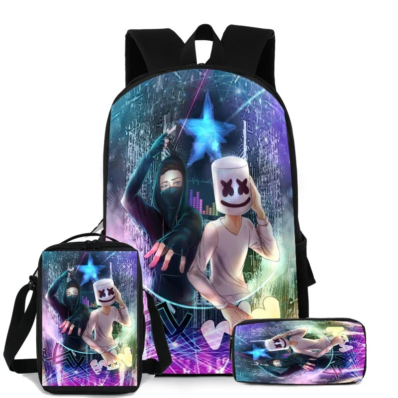 DJ marshmallow backpack, versatile electronic music marshmello school bag, high school student travel bag