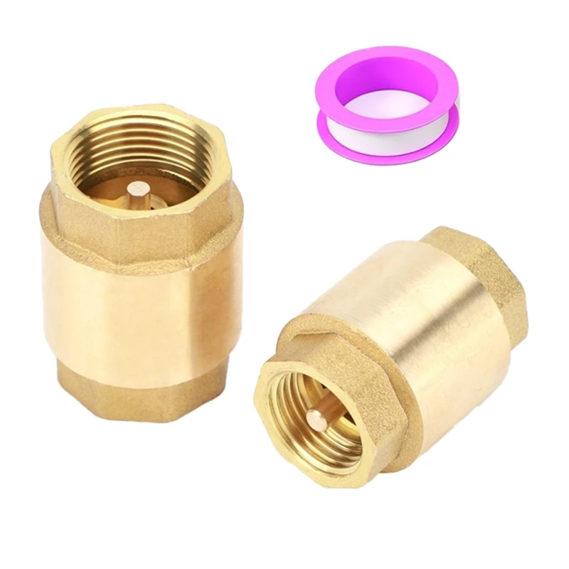 2PCS NPT Female Thread Spring Check Valve, Solid Brass Non Return One Way Horizontal Check Valve For Well, Pump