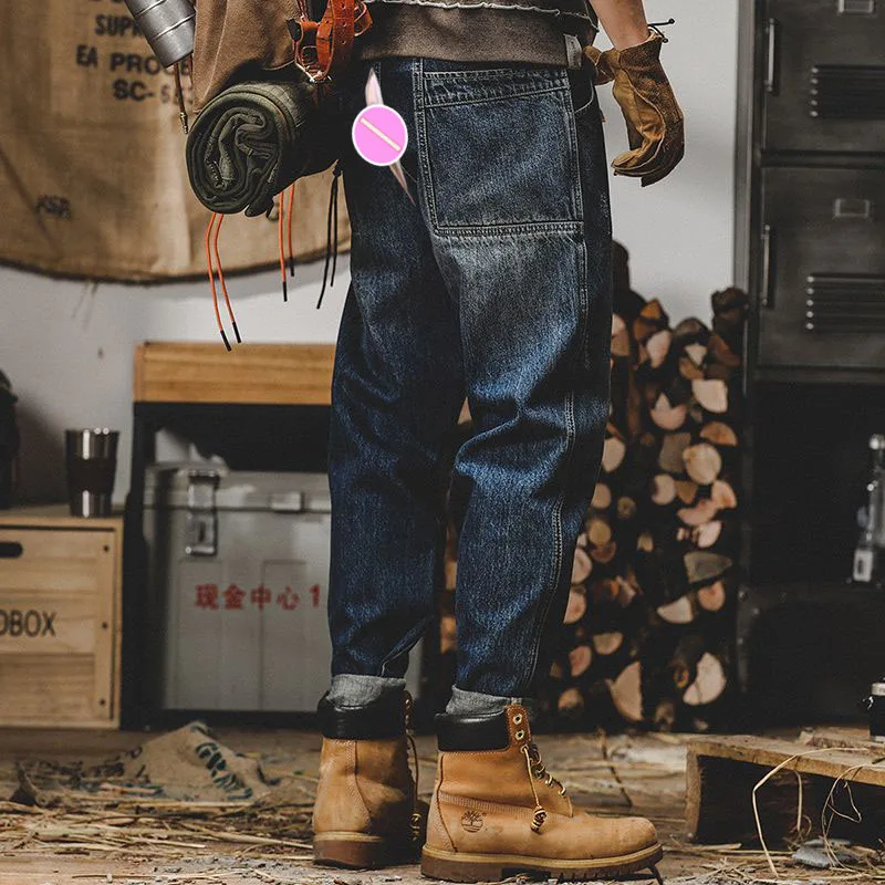 Invisible Open-crotch Outdoor Sex Boyfriend Jeans Heavy Retro Versatile Washed Scratched Stretch Slim Casual Cargo Trousers Men