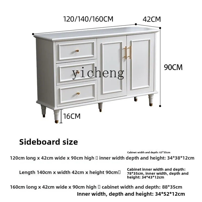 LYY  solid wood dining side cabinet all solid wood French style white paint tall and short storage tea cabinet