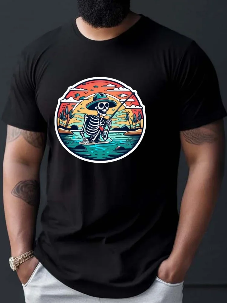 2026 Sommer Neuheit: Herren-T-Shirt mit Fisch-Skelett-Cartoon-Print, Outdoor-Freizeit-Rundhals-Kurzarm-Oberteil, Trendige Streetwear für Männer