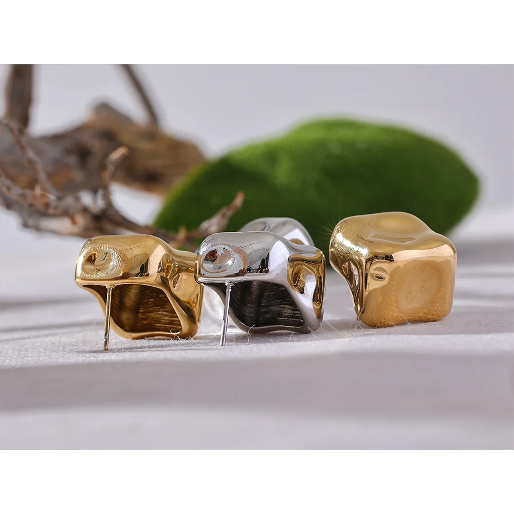 Yhpup 316L Stainless Steel Square Geometric High Quality Stud Earrings 18K PVD Plated Charm Daily Jewelry серьги тренд