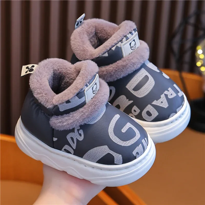 Children's Snow Boots Winter Warm Plus Velet Lined Boys Home Shoes Girls Non-slip Shoes Student Shoes Kids Cotton Shoes