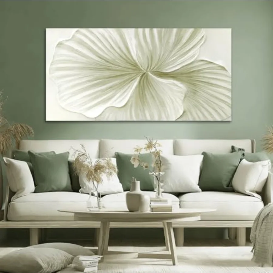 

Большая зеленая картина на холсте с цветами гинкго, ручная роспись, современное абстрактное ботаническое искусство, 29x58, минималистичный декор