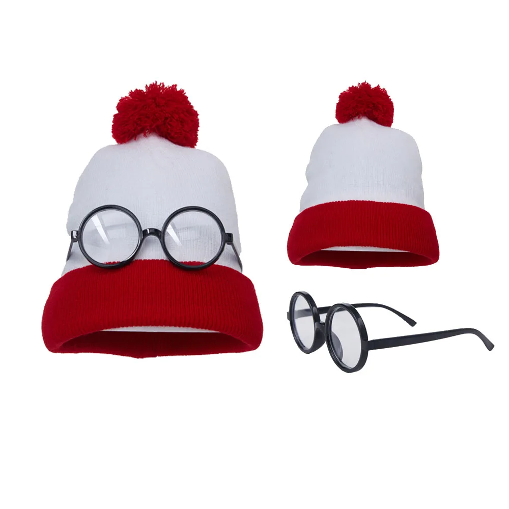 Christmas Adult Men Women Round Frame Retro Glasses Santa Claus Red Knitted Hat Clothing Accessories Holiday Props