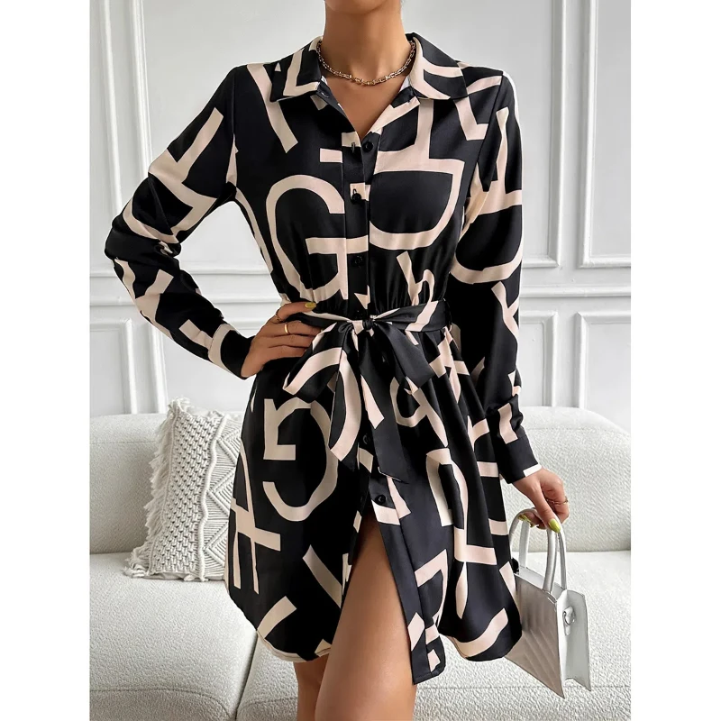 Real Shot Xun Dress Feminine Temperament Commuting Contrasting Long Sleeved Dress