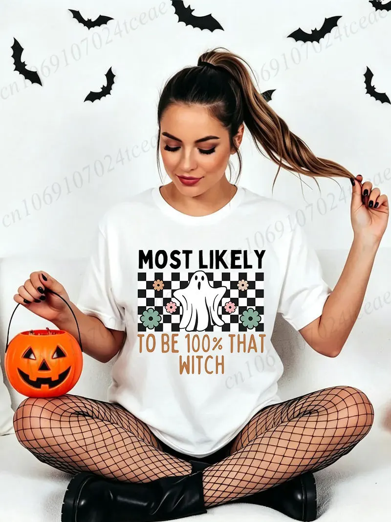 Retro Most Likely To Be 100% That Witch T‑Shirt Women Most Likely Halloween Funny Slogan Tees Friend Family Party Outfit Gifts