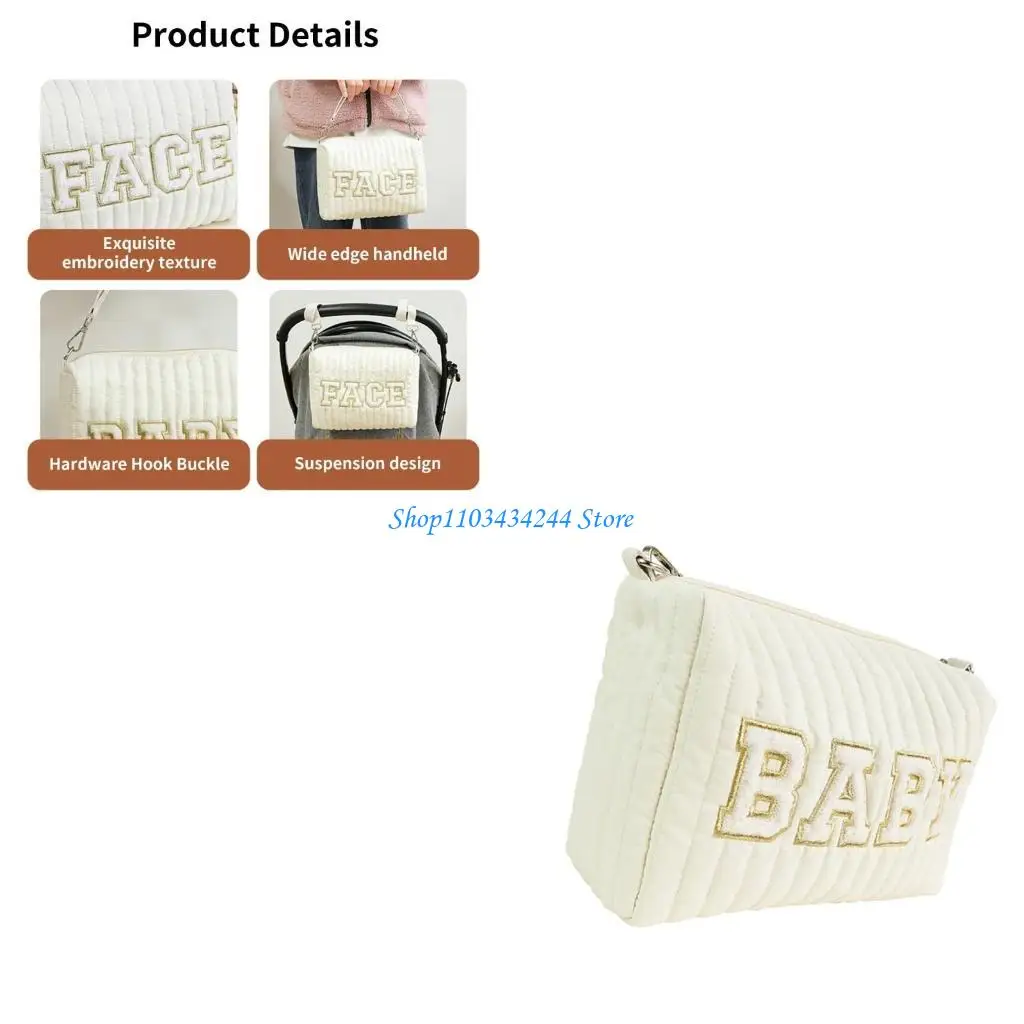 

Multifunction Travel Bags Mom Bag Embroidered Letter Handbag Lightweight Fashion Pram Hanging Bag Soft Diaper Bag